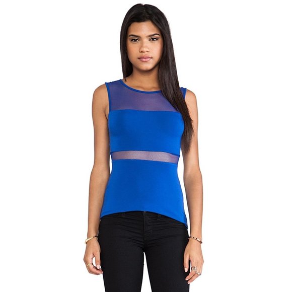 Bailey 44 JuJu Sleeveless Mesh Panel Bodycon Top in Blue - Picture 2 of 9